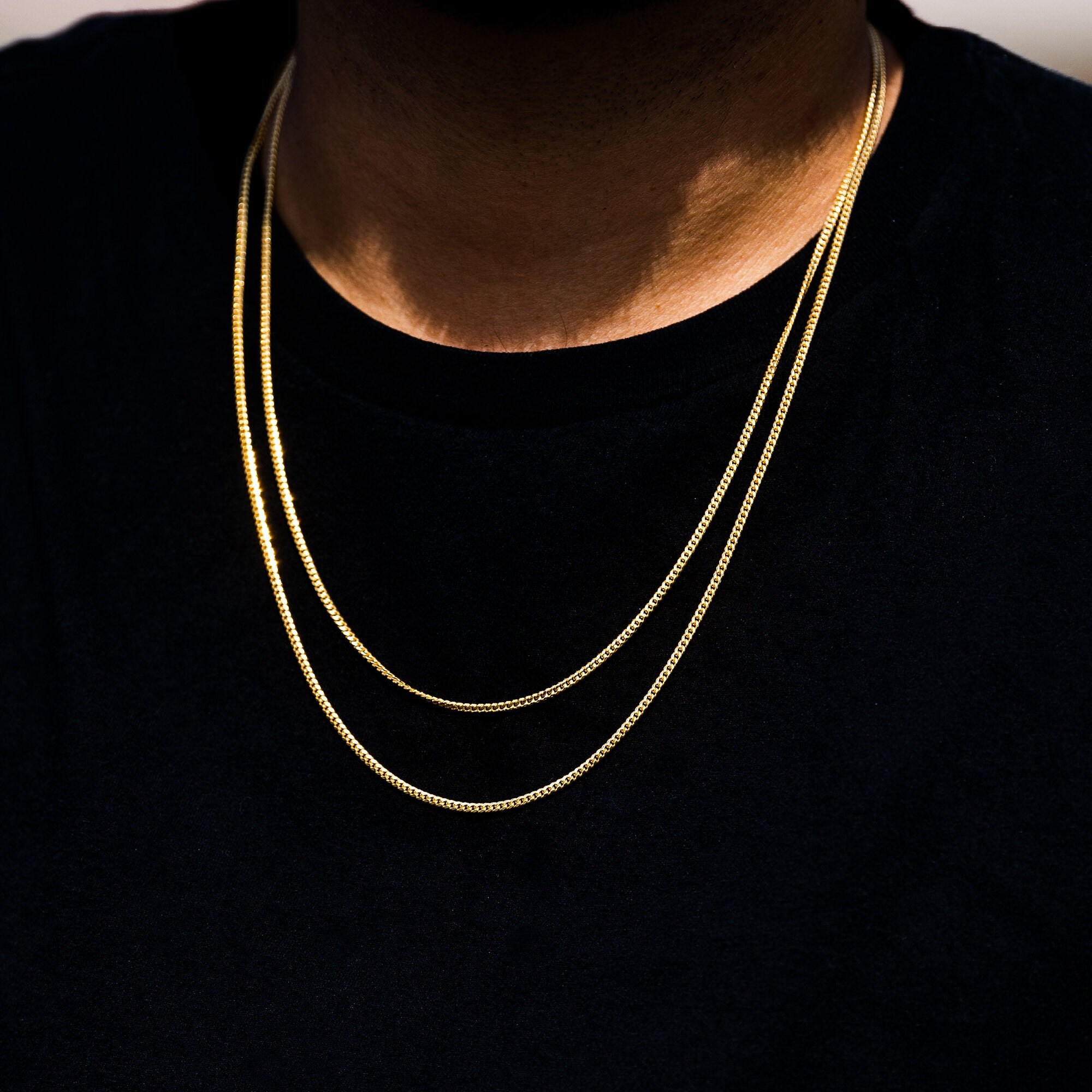 2mm Gold Chain Necklace Mens Gold Curb Chain 925 Sterling