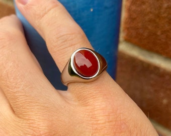Mens Ring, Pinky Ring Men, Red Agate Signet Ring Men, Silver Rings For Men, Mens Pinky Ring, Gemstone Ring Silver - By Twistedpendant