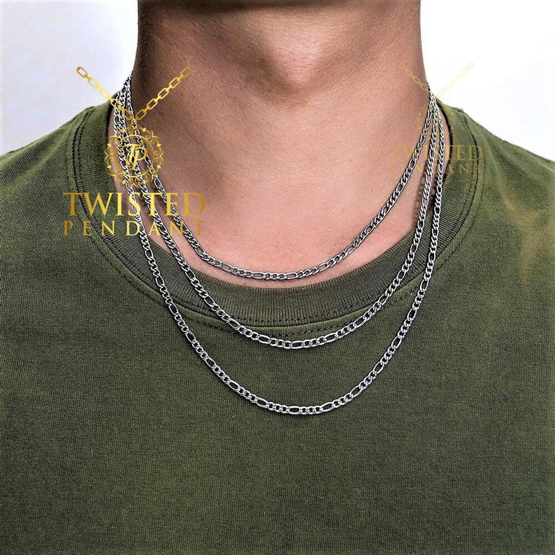 18k Gold Figaro Chain Necklace Mens Gold Chain 3mm Link Etsy