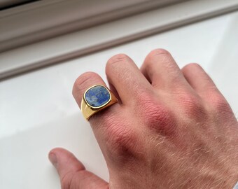 メンズリング - 18Kゴールドメッキ ラピスラズリ シグネットリング