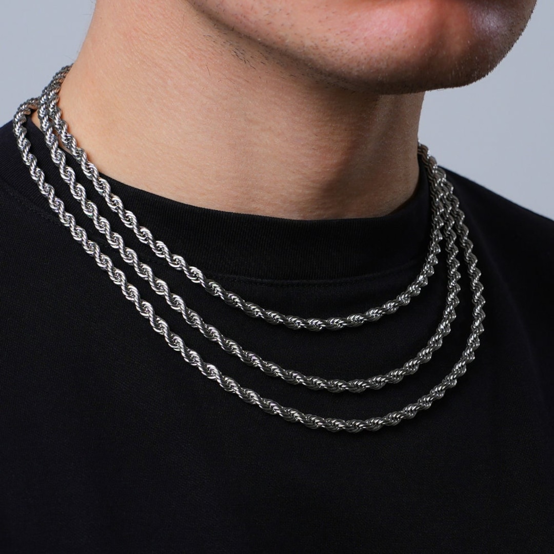 5mm Thick Silver Rope Chain Mens Necklace Silver Chains for Men Chunky