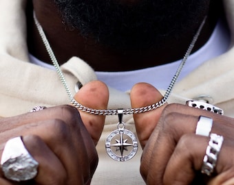 シルバーネックレス - メンズコンパスネックレス（シルバー3mm