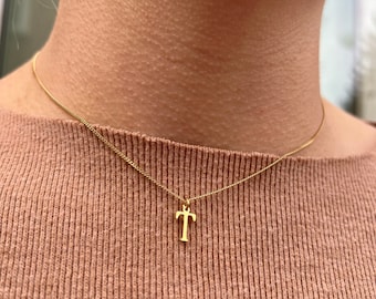 Collar de oro personalizado de 18K Colgante inicial A-Z - Regalo para ella - Pequeña letra del encanto del alfabeto - Regalo de cumpleaños de cadena de oro ajustable