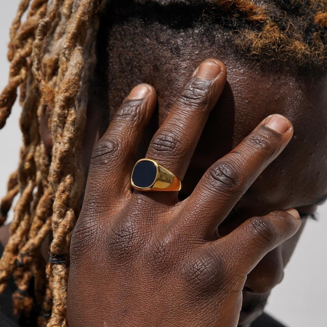 Gold onyx signet ring sale