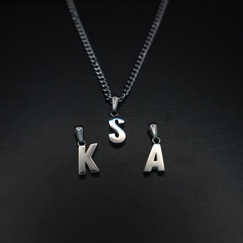 Mens Necklace, Mens Initial Necklace 18K Gold Initial Pendant Men, Silver Small Letter Necklace for Men UK, Mens Jewelry Gifts Him Jewellery image 9