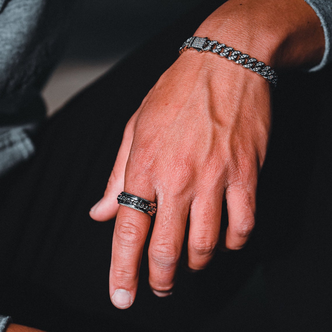 Mens Silver Chain Spinner Ring, Silver Stainless Steel Ring, Statement Band Ring Man Streetwear Jewelry, Rings For Men - By Twistedpendant