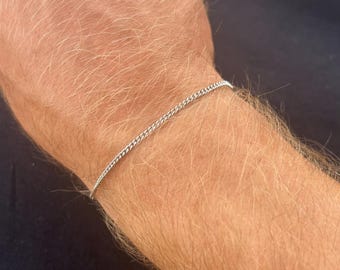Minimal Silver Bracelet - 2mm Connell Curb Bracelet Chain - Thin Silver Bracelet For Men - Stainless Steel Bracelet - Mens Jewellery Gifts