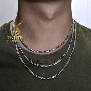 Silver Necklace Chain Choker Cuban Curb 3mm Stainless Steel - Mens Jewellery, Thin Silver Cuban Link Chain, Chain For Men- By Twistedpendant