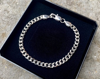 Mens Bracelet - 5mm Cuban Mens Silver Bracelet - Silver Chain Bracelet Men - Mens Jewelry Chain - 18K Gold Bracelet Men - By Twistedpendant