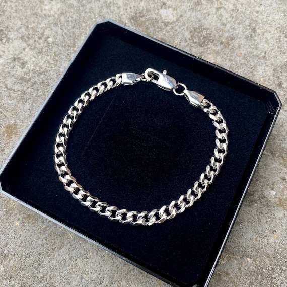 Thin 2mm Silver Bracelet, Silver Mens Bracelet Chain for Men, Cuban Link Bracelet Chain, Minimalist Silver Bracelet - Mens Jewellery Gifts