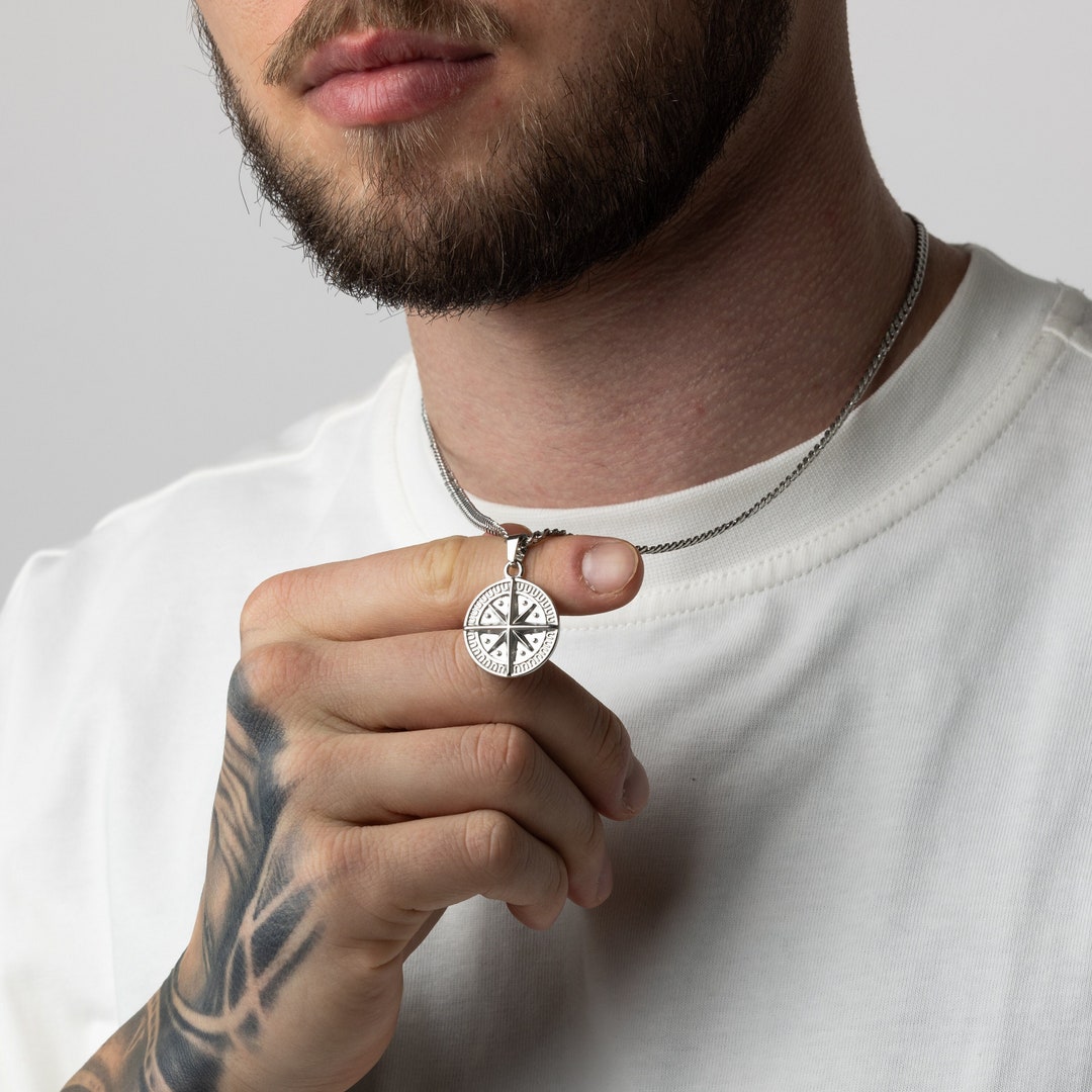 Mens Necklace, Compass Pendant Necklace - North Star Pendant for Men ...