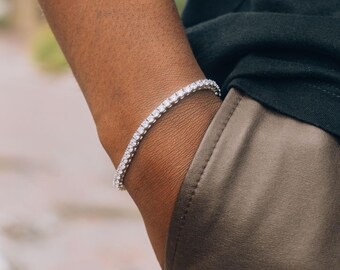 メンズブレスレット - シルバー 3mm テニスブレスレットチェーン