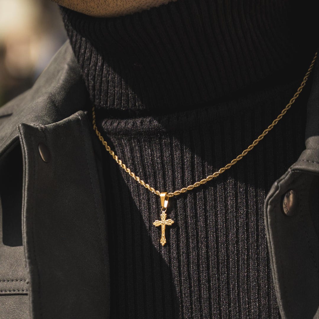 Mens Cross Necklace - 18K Gold Crucifix Necklace - Gold Cross Necklace ...