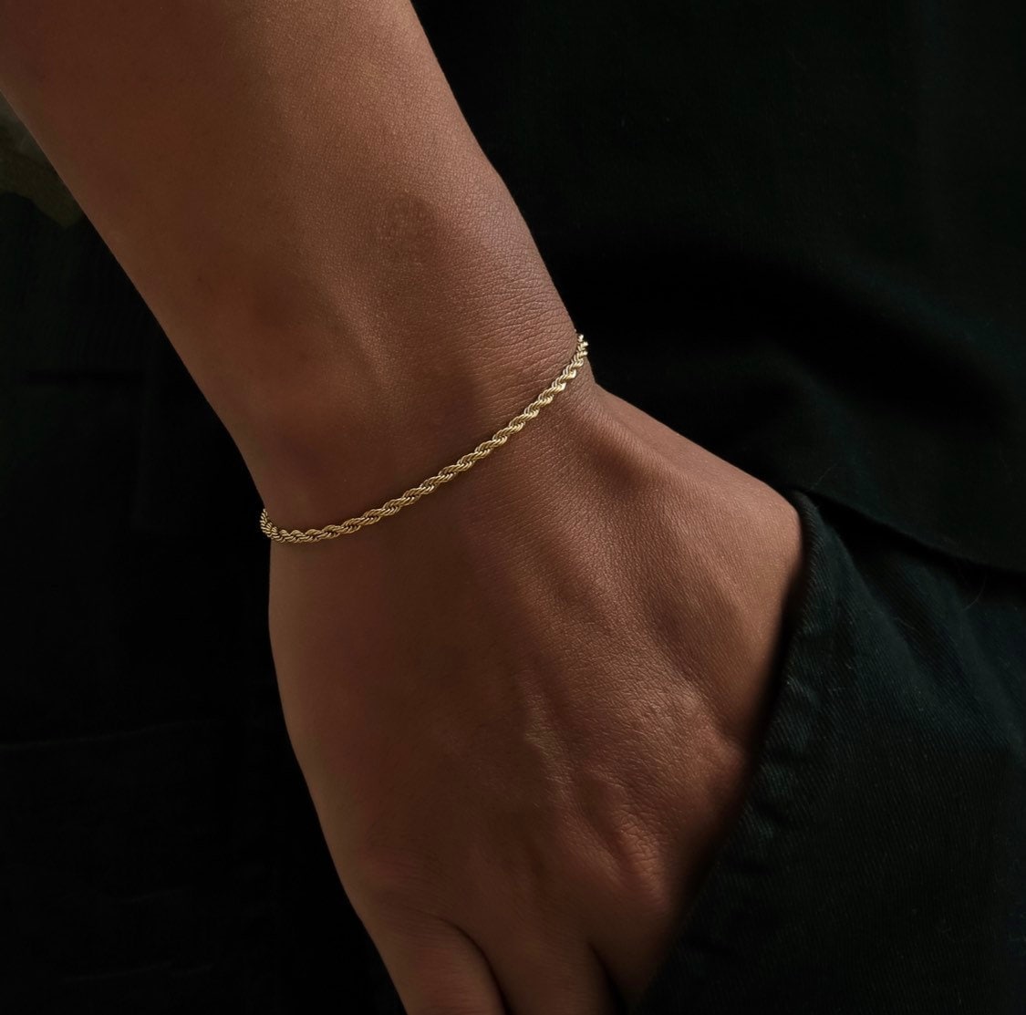 18k Gold Bracelet Men Mens Bracelet 2.5mm Rope Chain Thin Gold