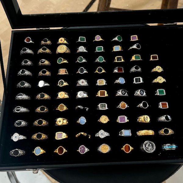 Mens Rings - Mens Gold / Silver Signet Rings - Gemstone Rings For Men - Silver Signet Ring Men - Mens Jewelry - Emblem Signet Pinky Ring