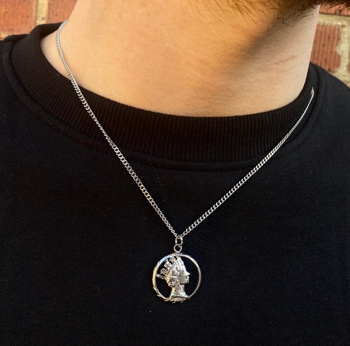 Silver Mens Necklace, Silver Necklace for Men, Compass Pendant Necklace,  Mens Jewelry Onyx Necklace, Silver Chain Necklace, Initial Necklace 