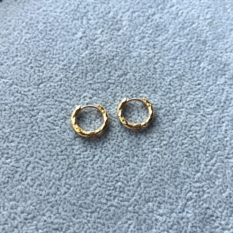 Mens Earrings - 18K Gold Hammered Hoop Earrings - By Twistedpendant