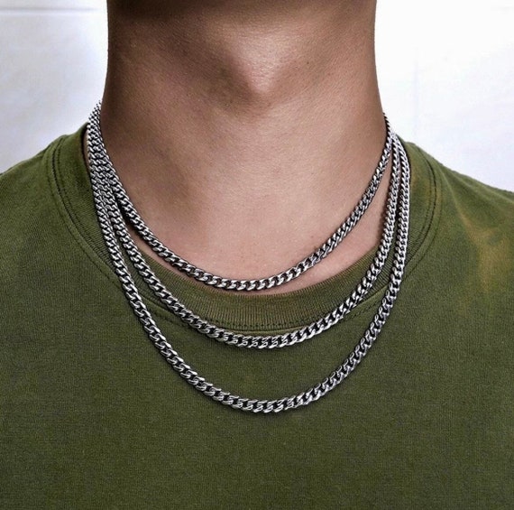 CUBAN CHAIN NECKLACE THIN SILVER CUBAN CHAIN NECKLACE THIN SILVER