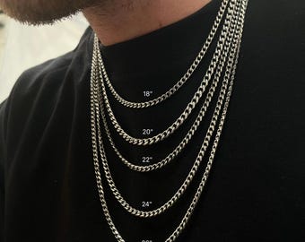 4mmキューバンチェーンネックレス - 男性用シルバーキューバンリンク