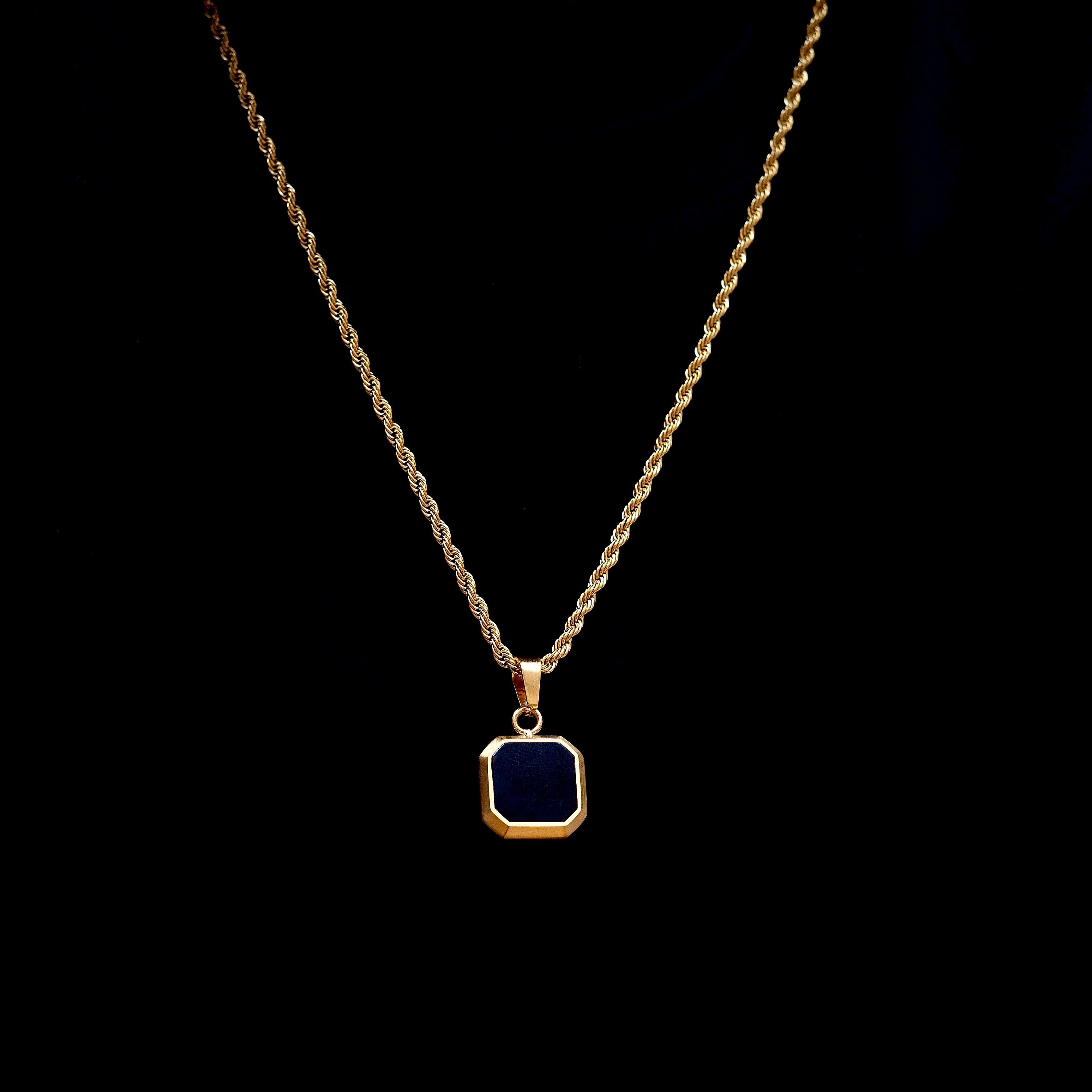 18K ゴールド ブラック オニキス ペンダント ネックレス スクエア ゴールド ペンダントメンズ ゴールド ネックレス ゴールド チェーン  ペンダント メンズ/レディース ジュエリー ギフト - Etsy 日本