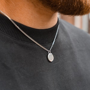 Mens Necklace - Round Silver Pendant Necklace - Minimalist Silver Necklace - Silver Chain Pendant - Mens Jewelry - Stainless Steel Pendant