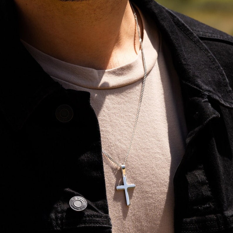 Mens Necklace - Silver Cross Necklace - Cross Necklace Men - Smooth Crucifix Pendant Necklace - Cross And Chain Pendant By Twistedpendant