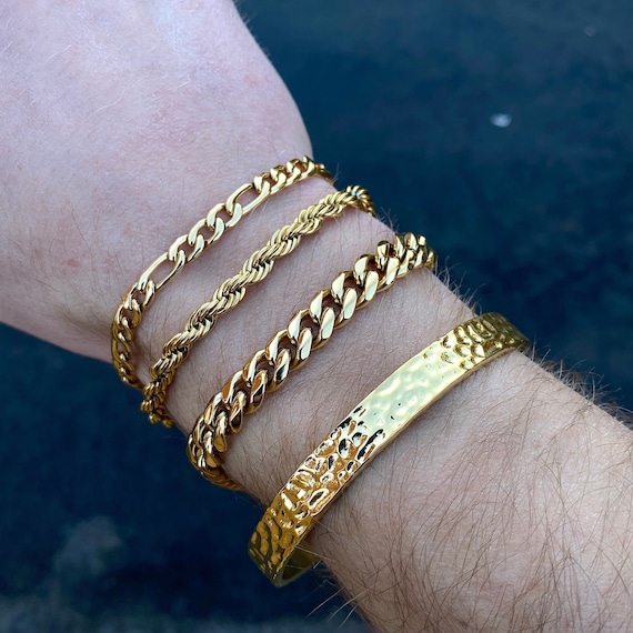 Wacht even Activeren Eerste 18k gouden armband mannen zilveren armband kettingen mens - Etsy België