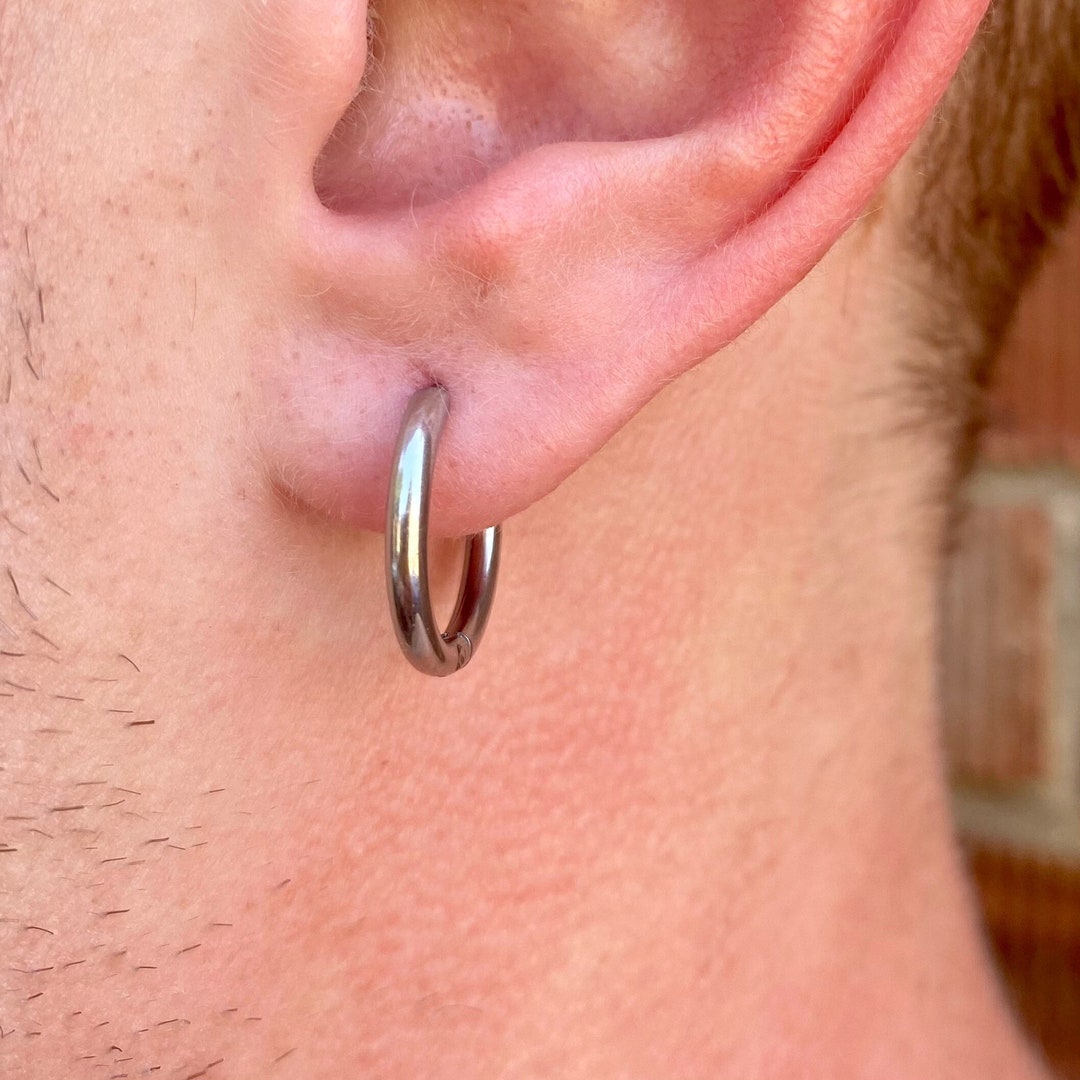 Mens Silver Hoop Earrings - 925 Sterling Silver 15mm Mens