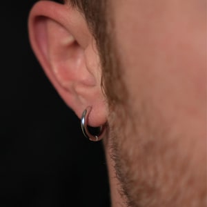 Minimalist Earring For Men, Mens Earrings - Chunky Hoop Earrings Men - 925 Sterling Silver Thick Hoops For Men - Mens Jewelry - Big Hoops