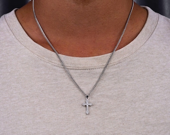 Opium Silver Cross Necklace Pendant, Y2K Cross Chain Men, Shiny