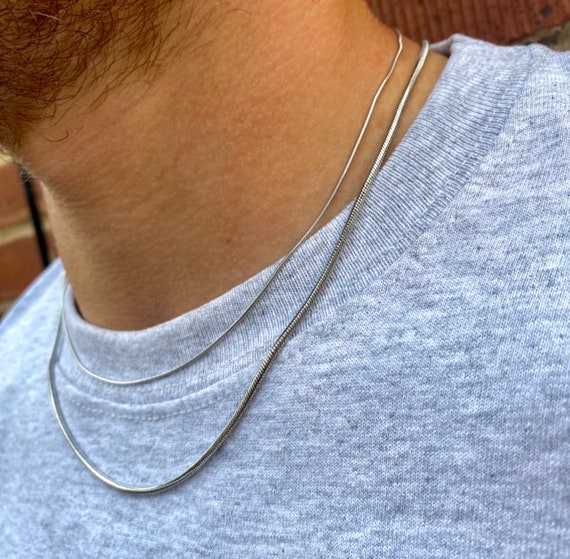 Thin Silver Snake Chain Necklace, Mens Silver Necklace Chain - Round Silver Chain for Men - Minimalist Jewelry - by Twistedpendant