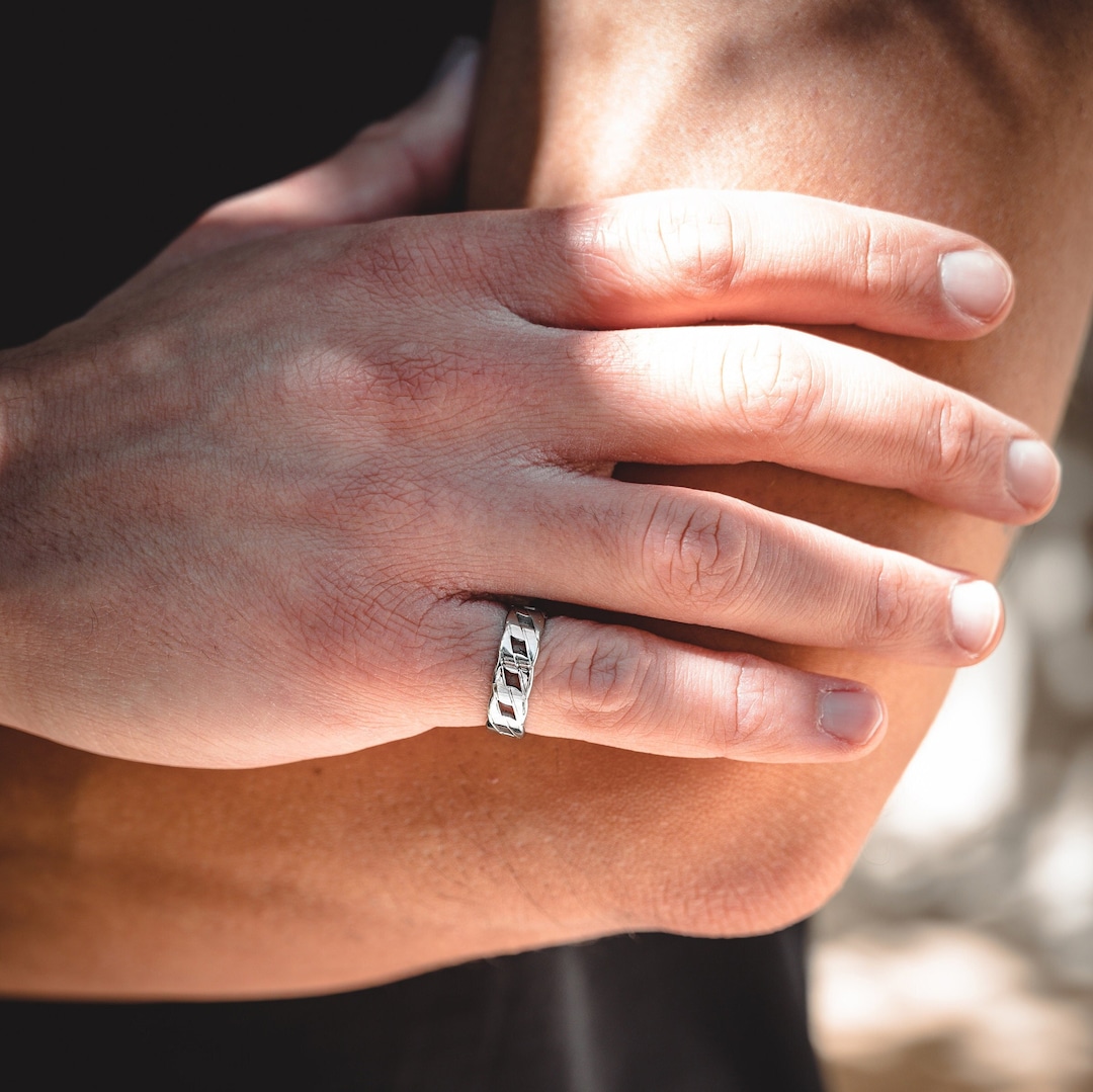 Silver Cuban Band Ring Mens Ring Thin Silver Band Pinky Ring Rings for