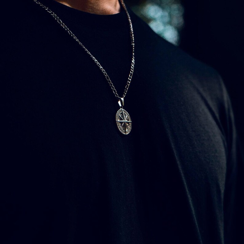 Mens Necklace 18K Gold Compass Necklace Gold Pendant Men Etsy