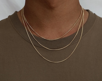 2mm 18K Gold Chain Necklace, Mens Gold Connell Curb Chain, Gold