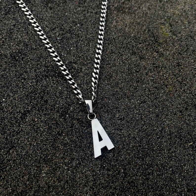 Mens Necklace Mens Initial Necklace 18K Gold Initial Pendant Etsy