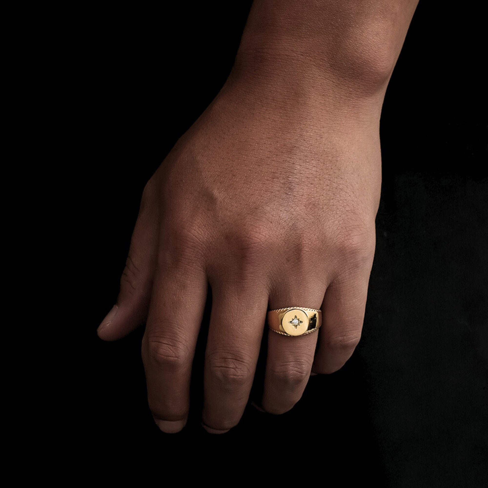 Mens Ring - 18K Gold Star Signet Ring - Mens Signet Pinky Mens Ring - 18K Gold Star Signet Ring - Mens Signet Pinky