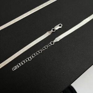 Silver Snake Chain, Greek Key Mens Chain 5mm Flat Gold Chain, Silver ...