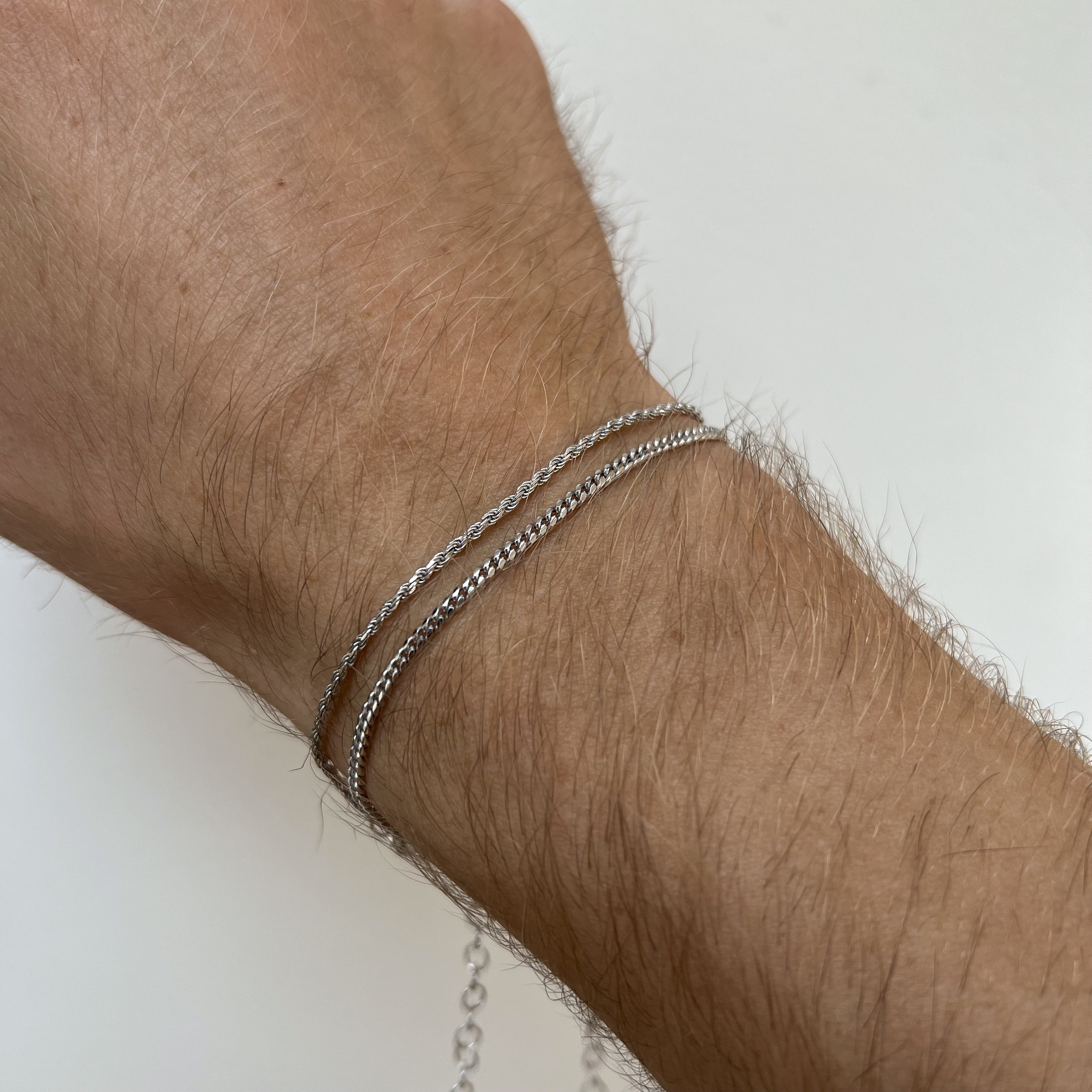 Mens Bracelet - Thin Silver Bracelets for Men - 925 Sterling Silver Cuban Link, Mens Silver Rope Bracelet Chain- 23K Gold Bracelet Chain Men