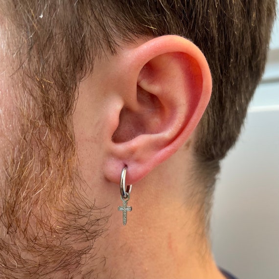 Orecchini A Spada In Argento Sterling 925 Con Croce E Zirconia - Unisex - Gotici 14 Mm