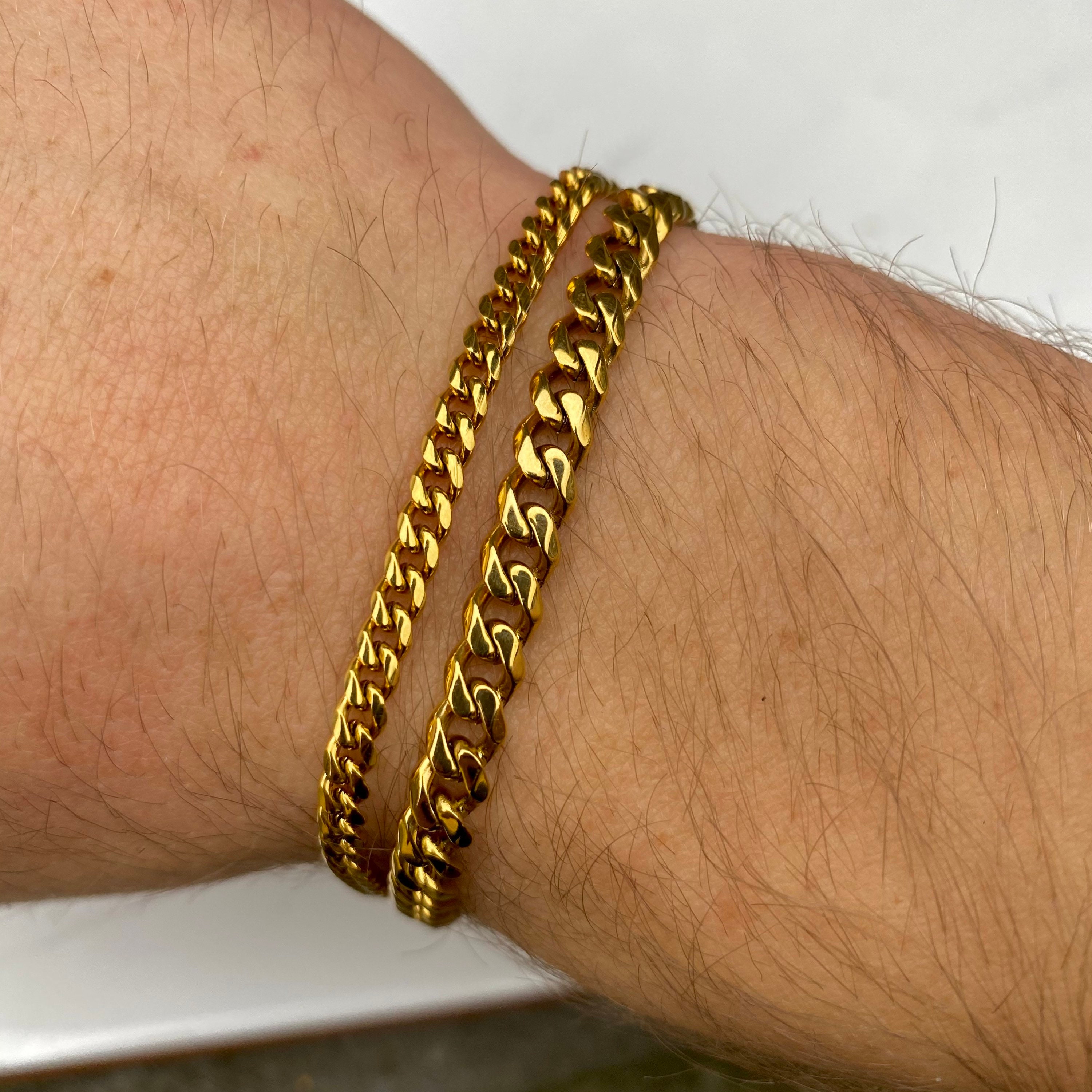 18k Gold Bracelet Chain 5mm Cuban Link Curb Chain Bracelet for ...