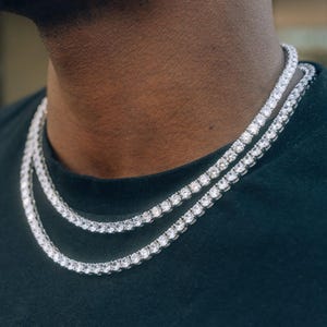 Silver Tennis Chain, 5mm Diamond Tennis Chain, Silver Chain Necklace For Men, Chunky Silver Cubic Zirconia Tennis Chain Men Jewelry
