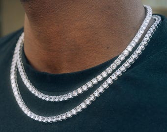 4 MM シルバー テニスチェーンネックレス: 防水ステンレススチール