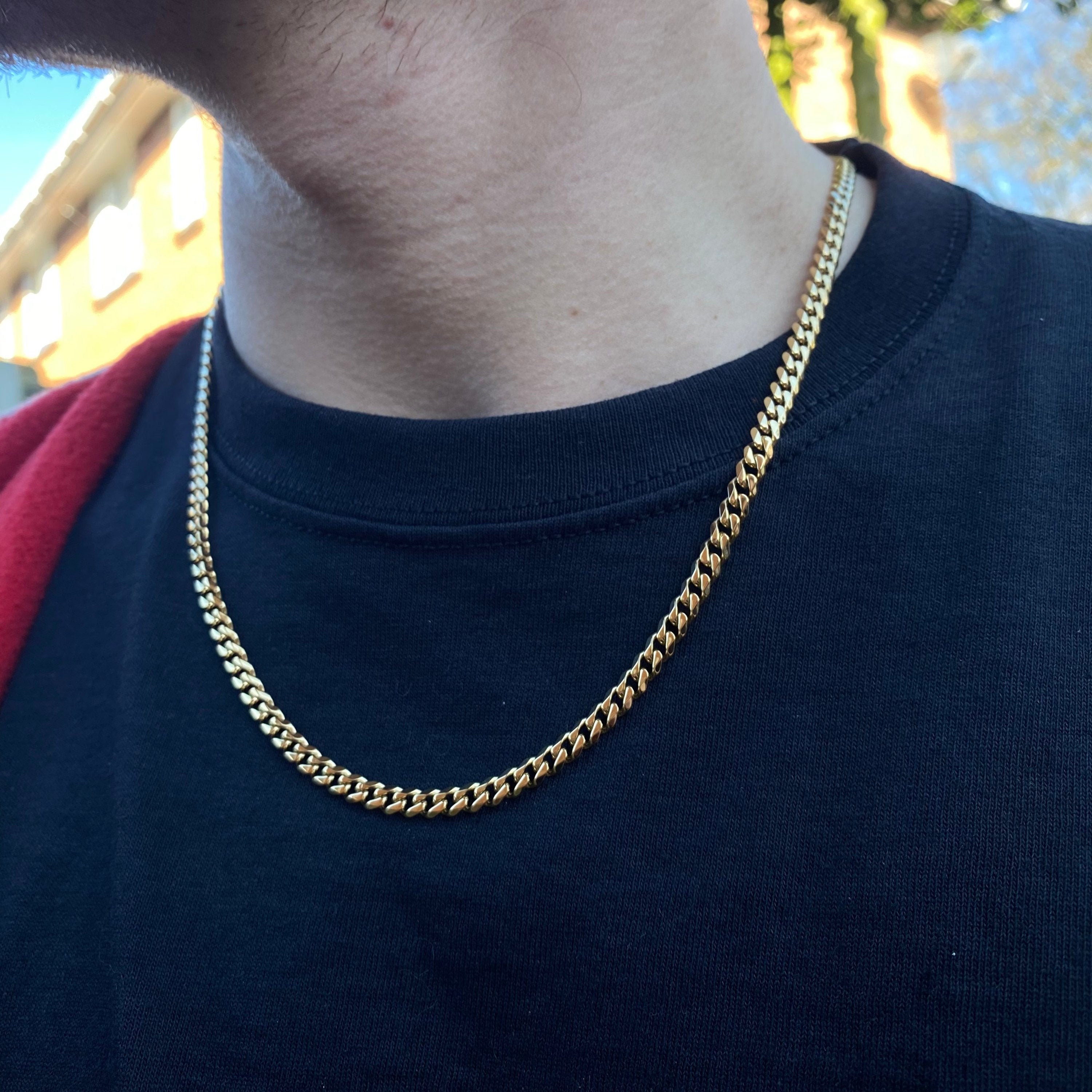 18k Gold Chain Necklace Mens Chains Cuban Curb Thick 5mm Gold -  Israel