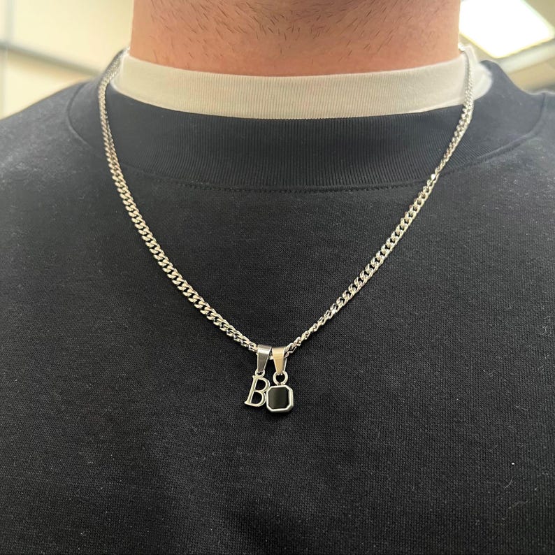 Mens Necklace - Silver Initial Necklace For Men,