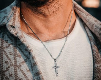 Gold Cross Pendant Necklace - Mens Necklace - 18K Gold Crucifix