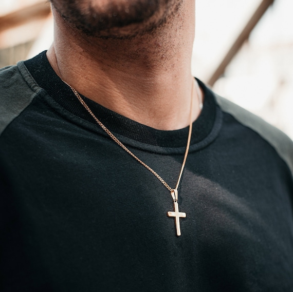 Mens gold cross necklaces 18k clearance