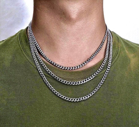 5mm Silver Cuban Link Chain Mens Silver 