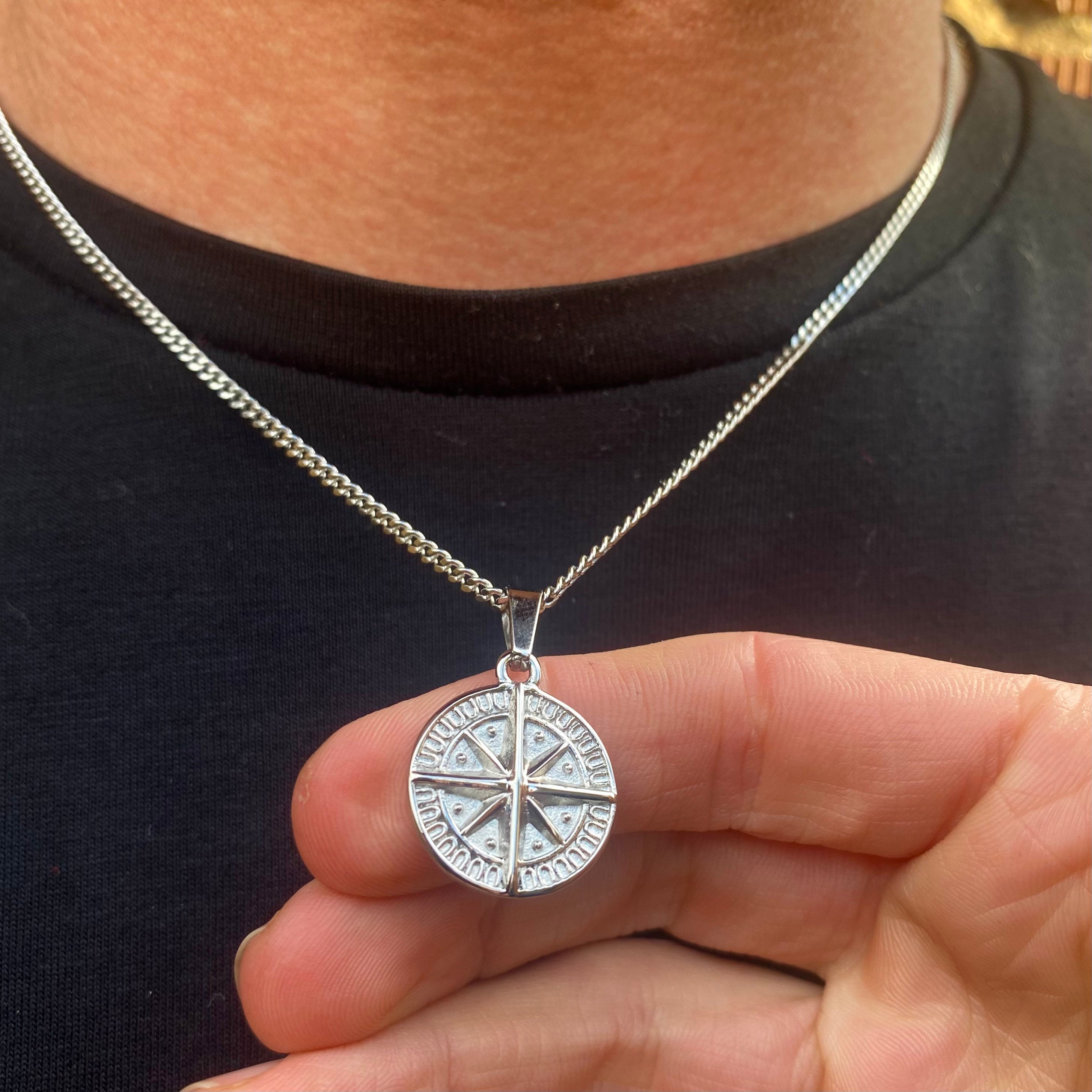 Men's Engraved Compass Pendant Necklace in Silver - Etsy | Compass necklace  silver, Engraved compass, Compass pendant