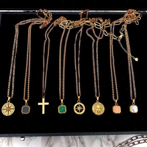 18k gouden heren ketting hangers, kompas ketting voor mannen, Onyx ketting, heren sieraden, gouden hanger kettingen - door Twistedpendant