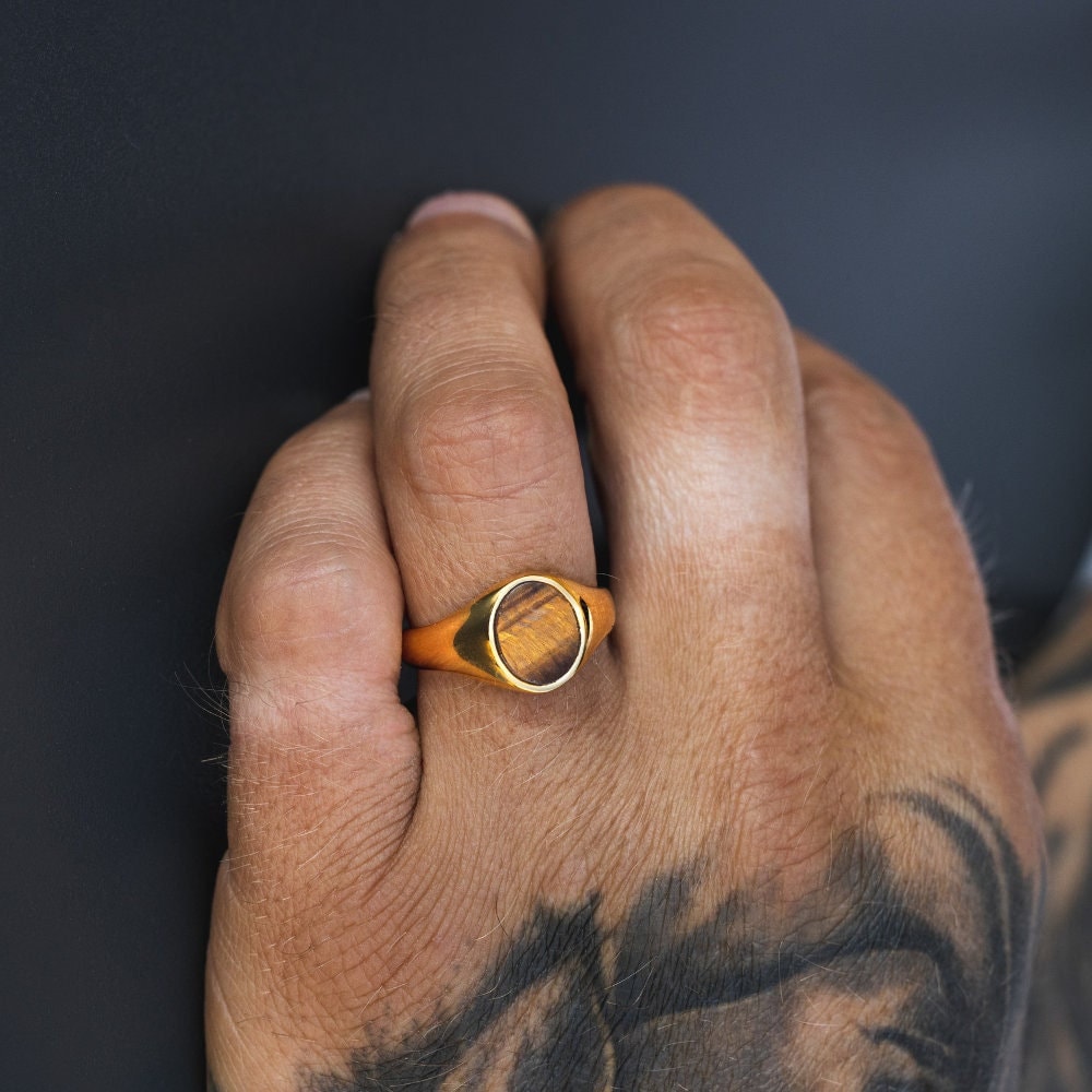 Tigers Eye Ring 18K Gold Signet Ring Mens Tigers Eye Gemstone Pinky Ring Mens Ring Oval Gold Ring for Men Rings by Twistedpendant Etsy